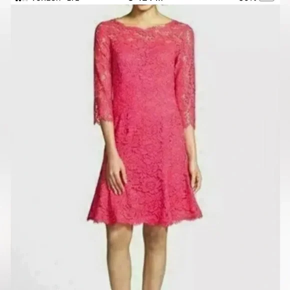 Eliza J | Dresses | Eliza J Fit Flare Lace Dress Size 8 Dk Pink Half Sleeve  | Poshmark